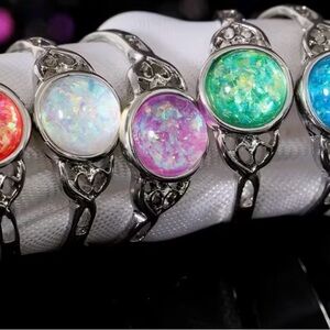 Elegant Silver Opal Ring Set